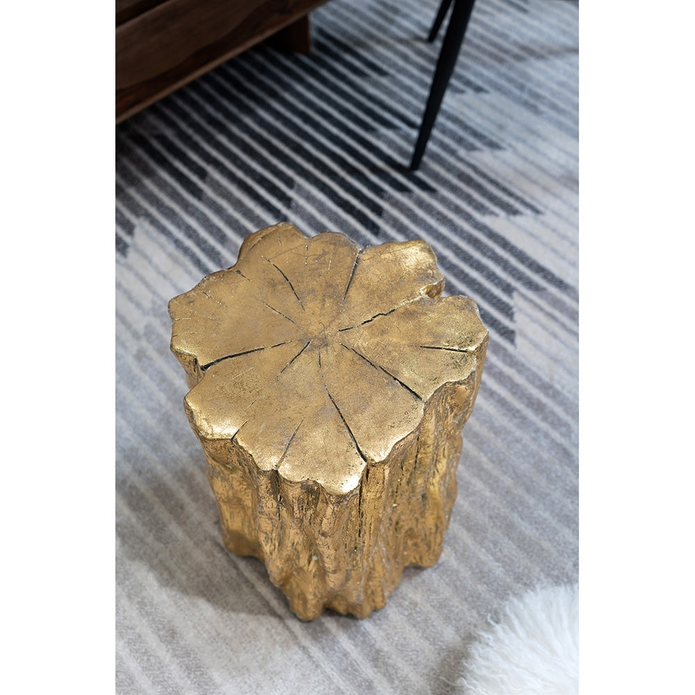 13.5x13x20' Unique Golden Tree Trunk Stool, Antique Gold Distressed Accent Side Table - Grand Goldman Shop