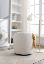 Teddy Fabric Swivel Accent Armchair Barrel Chair With Black Powder Coating Metal Ring,Ivory White - Grand Goldman Shop
