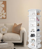 7 Tier Rotating Shoe Rack Tower, Spinning Shoe Display, 360 Shoe Rack Storage Round Carousel, Vertical Handbag Rotate Shoes Closet Organization (WHITE) - Grand Goldman Shop