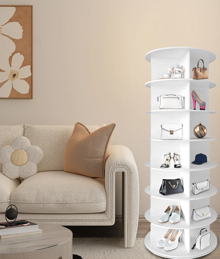 7 Tier Rotating Shoe Rack Tower, Spinning Shoe Display, 360 Shoe Rack Storage Round Carousel, Vertical Handbag Rotate Shoes Closet Organization (WHITE) - Grand Goldman Shop