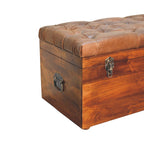 Solid Wood Buffalo Leather Upholstered Hide Chestnut Storage Trunk, Tan & Brown - Grand Goldman Shop