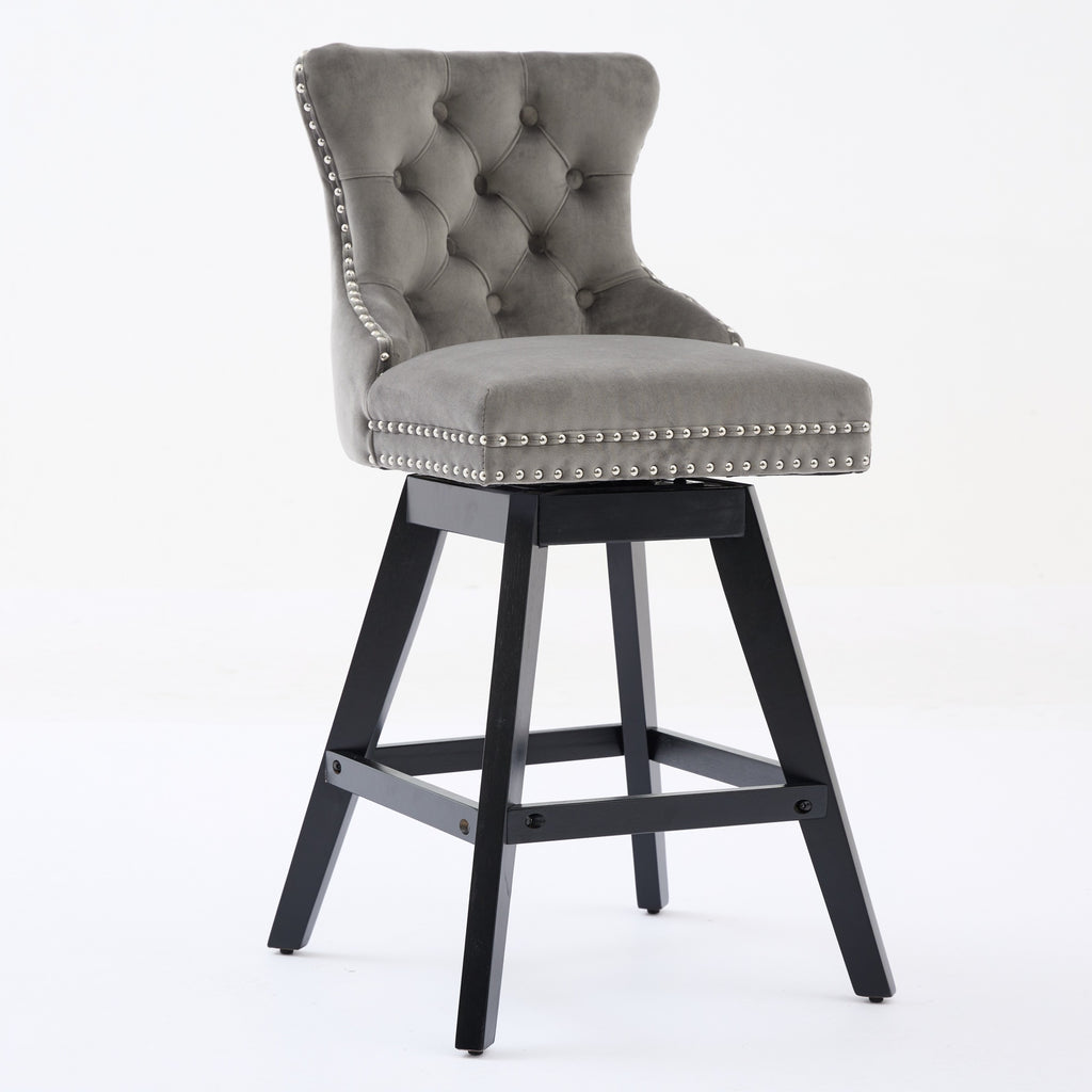 Swivel Velvet Barstools with Button Tufted Decoration and Wooden Legs, and Chrome Nailhead Trim, Leisure Style Bar Chairs,Bar stools, Set of 2 (Gray),SW1860GY - Grand Goldman Shop