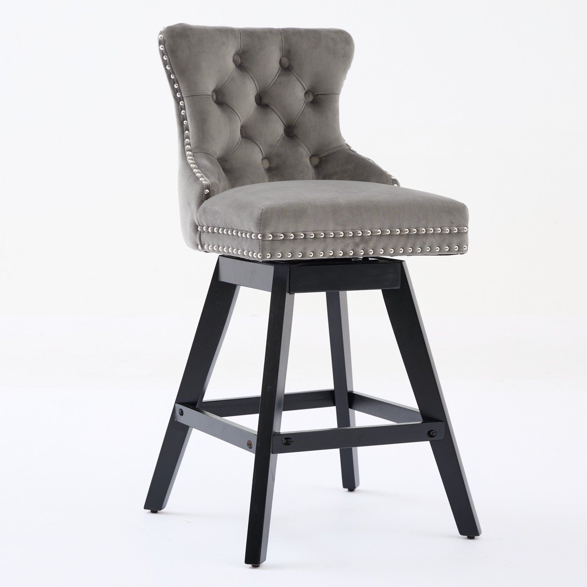Swivel Velvet Barstools with Button Tufted Decoration and Wooden Legs, and Chrome Nailhead Trim, Leisure Style Bar Chairs,Bar stools, Set of 2 (Gray),SW1860GY - Grand Goldman Shop