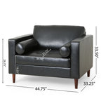 Sophisticated Faux Leather Club Chair with Birch Wood Legs in Black, 44.75 x 33.25 x 33.50 inches - Grand Goldman Shop