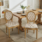 French Style Solid Wood Frame Antique Painting,Hand-pulled buckle decoration Velvet artificial leather Dining Chair with Nailhead Trim ,Wood Legs,Steel Spring inner,Set of 2,Beige,SW1739BG - Grand Goldman Shop