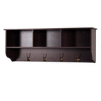 Espresso Entryway Wall Mounted Coat Rack with 4 Dual Hooks Living Room Wooden Storage Shelf - Grand Goldman Shop
