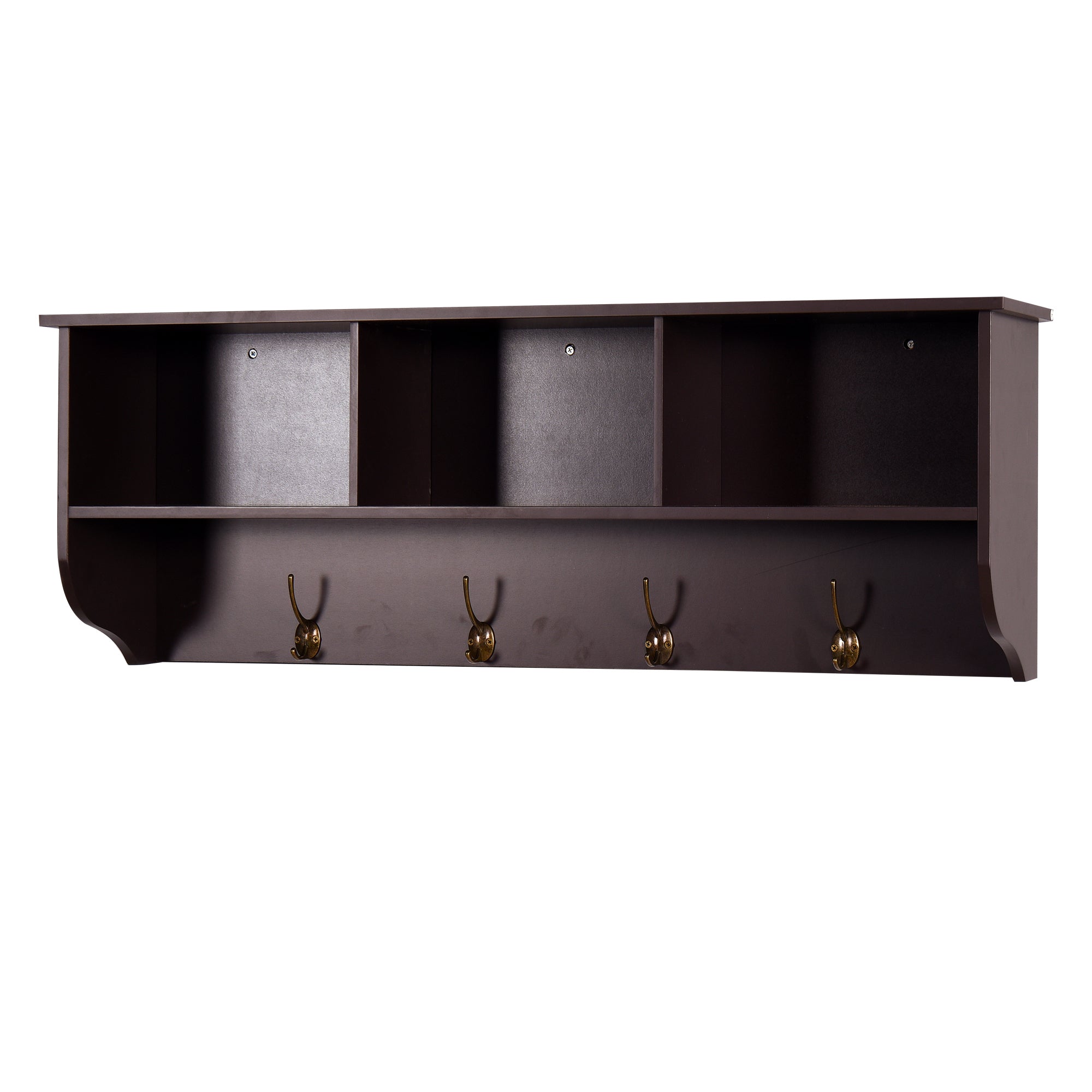 Espresso Entryway Wall Mounted Coat Rack with 4 Dual Hooks Living Room Wooden Storage Shelf - Grand Goldman Shop