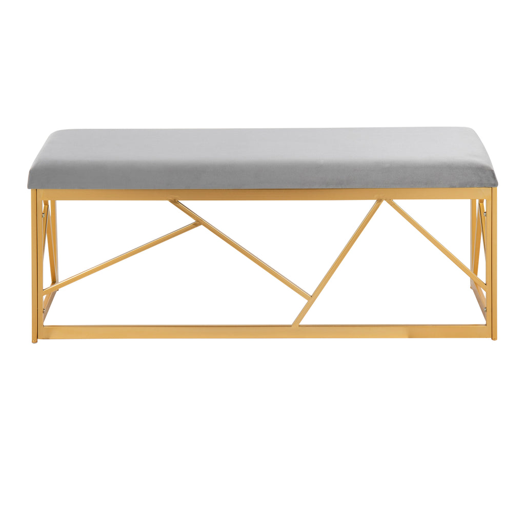 Folia Glam Metal Bench in Gold Steel and Grey Velvet by - Grand Goldman Shop