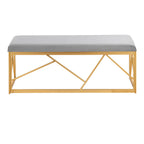 Folia Glam Metal Bench in Gold Steel and Grey Velvet by - Grand Goldman Shop