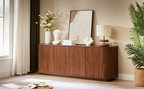 Sideboard Storage Cabinet TV Stand with wave pattern Buffet Cabinet Wooden Vertical Striped Cabinet for Kitchen/Bedroom/Entryway. Walnut, 64''W x 15''D x 24''H. - Grand Goldman Shop