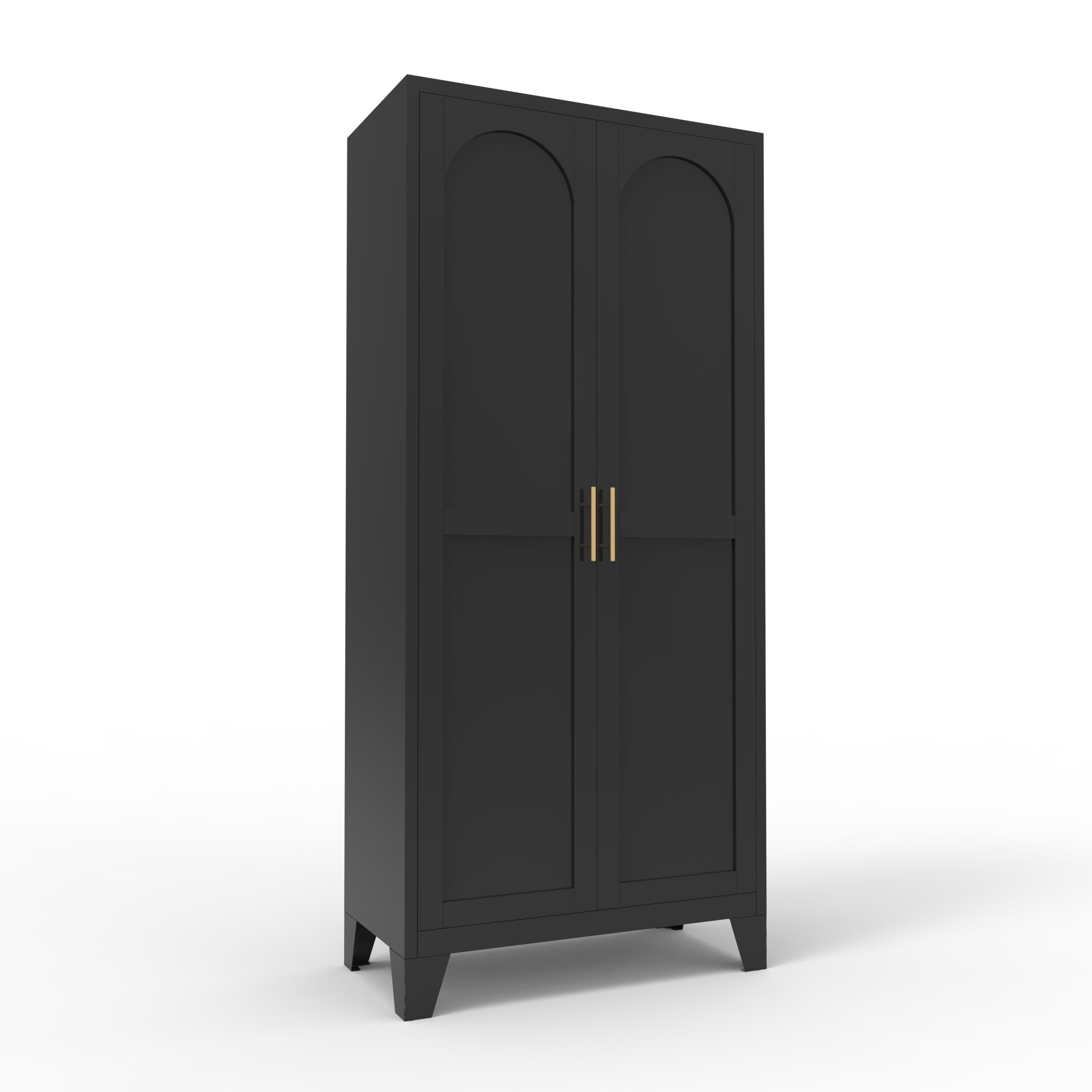 71'' 2 Shapely Doors Cabinet, Metal Storage Cabinet with Doors and Adjustable Shelves, for Bedroom, Living Room, Kitchen (Black) - Grand Goldman Shop