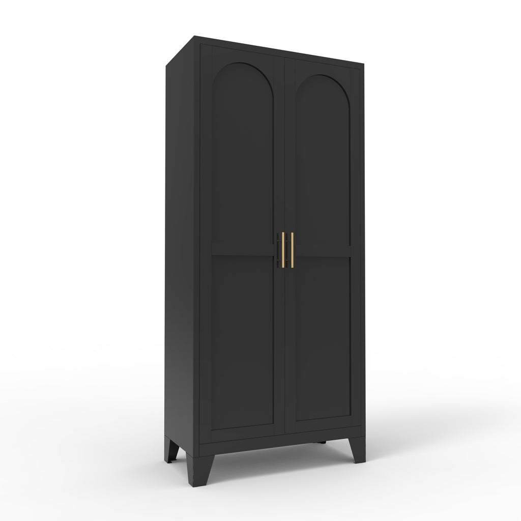 61'' 2 Shapely Doors Cabinet, Metal Storage Cabinet with Doors and Adjustable Shelves, for Bedroom, Living Room(Black) - Grand Goldman Shop