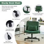 Green Velvet Criss Cross Armrest Office Chair with Wheels - Modern for Home Office, Meditation & Creative Work - Grand Goldma
