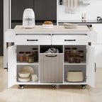 K&K Kitchen Island with Trash Can Storage Cabinet, Kitchen Cart with Drop Leaf, Spice Rack, Towel Rack and Drawer, Rolling Kitchen Island on Wheels with Adjustable Shelf, White - Grand Goldman Shop