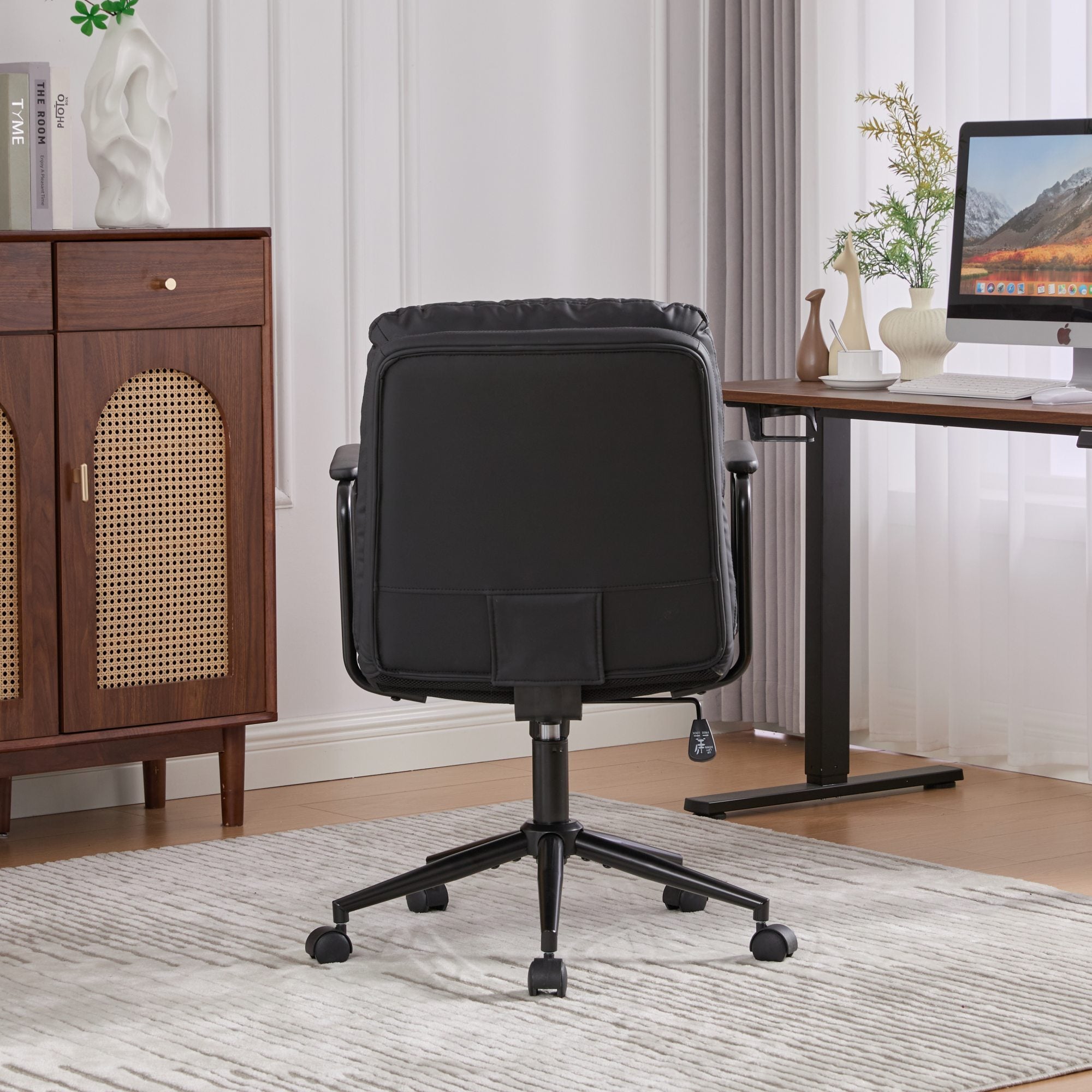 Office Chair,Mid Back Home Office Desk Task Chair with Wheels and Arms Ergonomic PU Leather Computer Rolling Swivel Chair wit