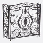 Mariella Traditional Floral Iron Fireplace Screen with Ornate Design in Black Brushed Silver Finish - Grand Goldman Shop