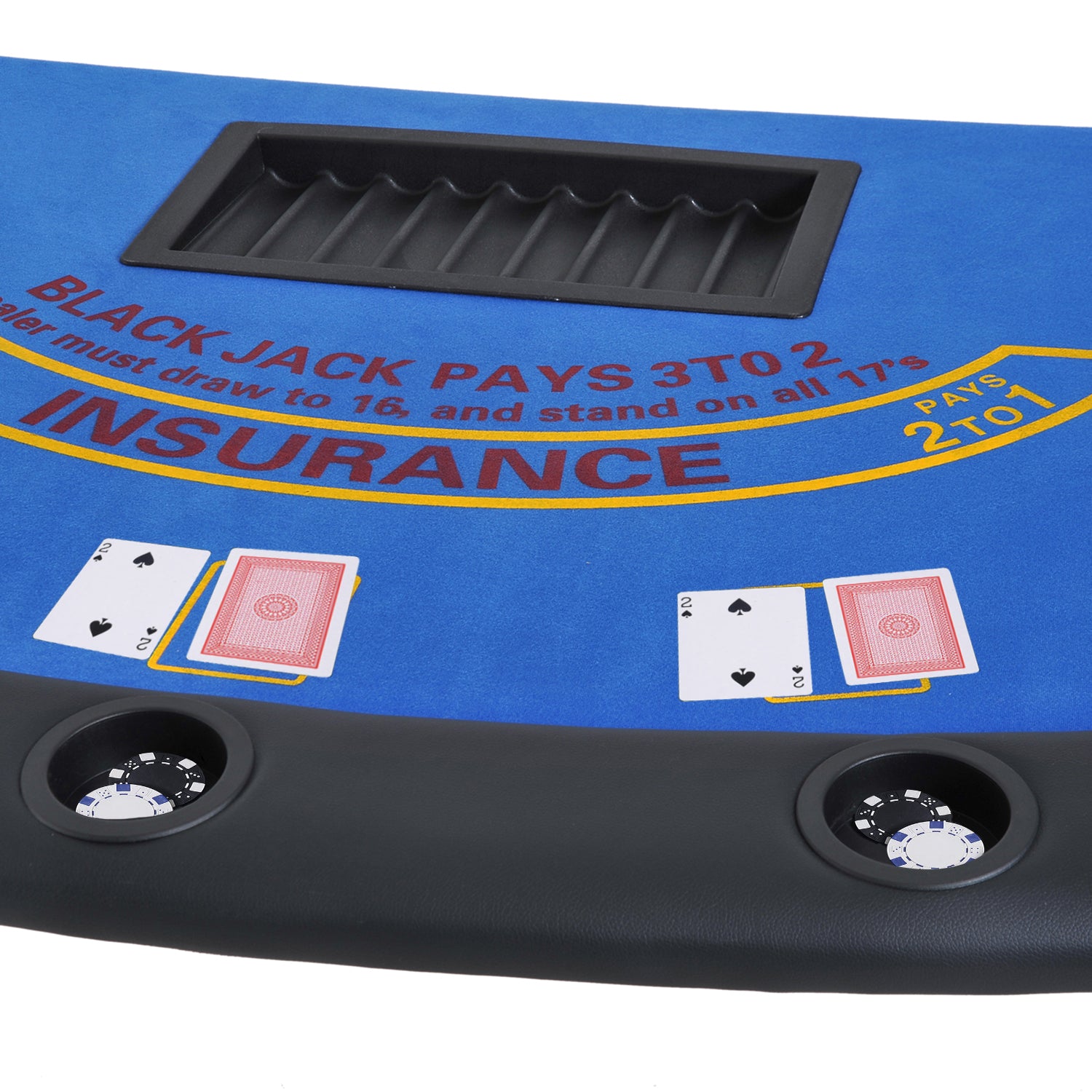 Soozier Poker Table Foldable, 72' Blackjack Table for 7 Players with Chip & Cup Holder, Blue Felt - Grand Goldman