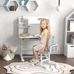 Qaba Kids Desk and Chair Set, Height Adjustable Kids School Study Desk and Chair Set with Tilt Desktop, Storage Drawer and Re