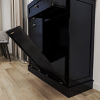 Two Drawers and Two-Compartment Tilt-Out Trash Cabinet Kitchen Trash Cabinet-Black - Grand Goldman Shop