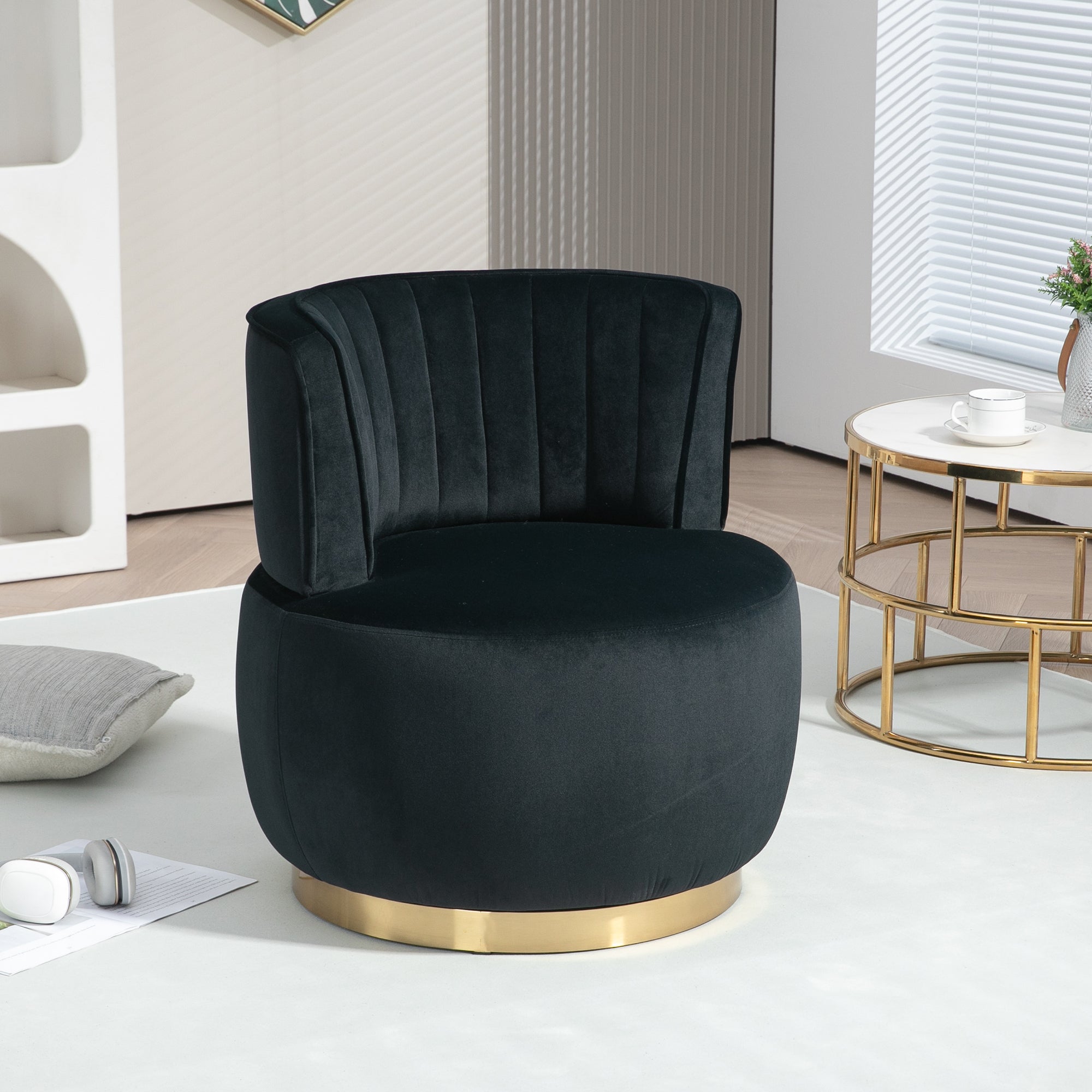 COOLMORE Swivel Barrel Chair, 360 Degree Round Armchair with Fluffy Velvet Upholstery for Living Room, Bedroom, Office - Grand Goldman Shop