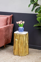 13.5x13x20' Unique Golden Tree Trunk Stool, Antique Gold Distressed Accent Side Table - Grand Goldman Shop