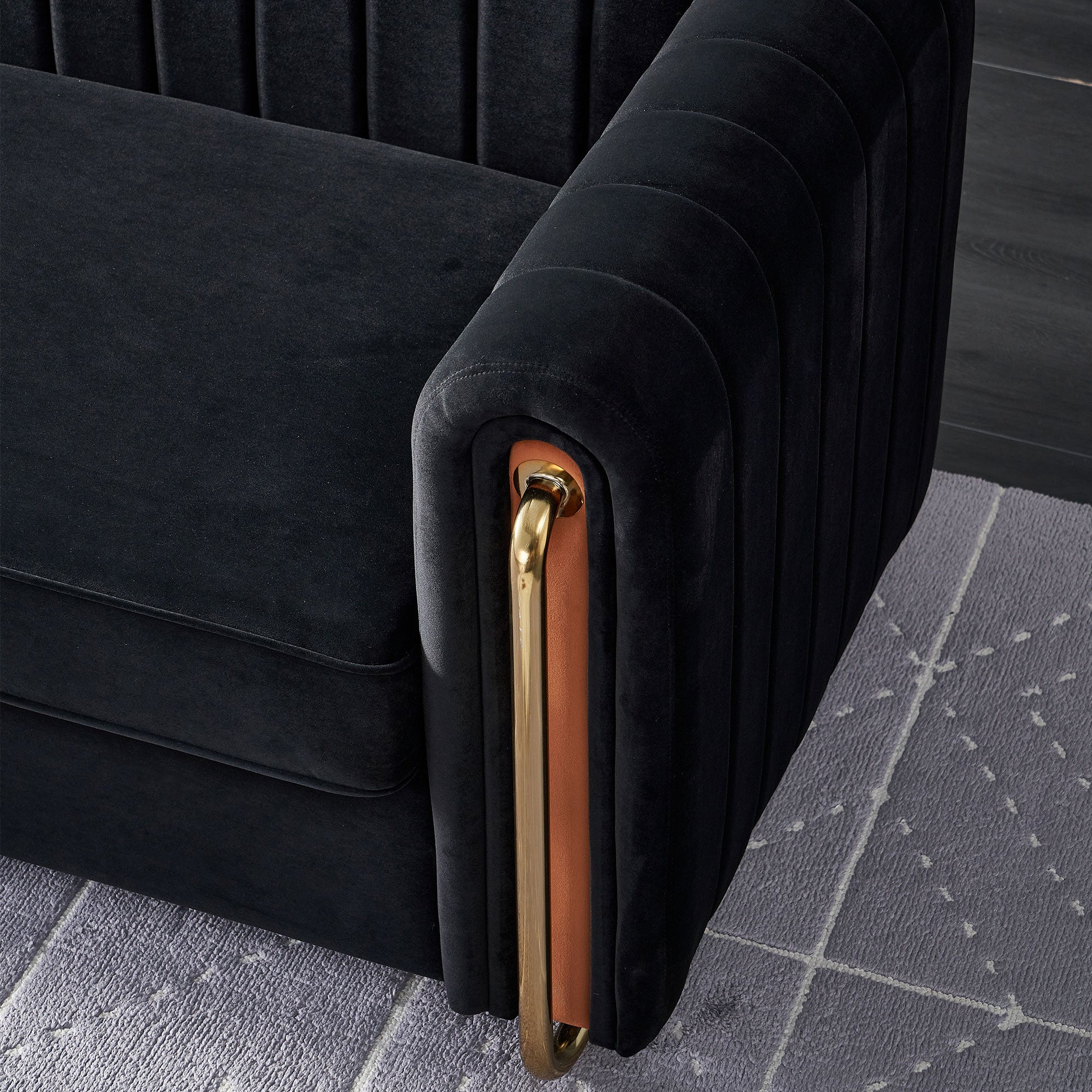 Contemporary Velvet Sofa Couch 84.25''W for Living Room, Black - Grand Goldman Shop