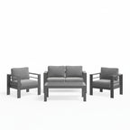 Modern All-Weather Metal Patio Furniture Set with 5-Inch Thick Gray Cushions, Gray Frame and Wood-Like Coffee Table