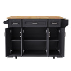 K&K 54inch Large Kitchen Island with Rubber Wood Drop Leaf, Embossed Texture Rolling Kitchen Cart on 4 Wheels with 4 Doors and 3 Drawers, Kitchen Island with Storage for Kitchen, Dining Room,Black - Grand Goldman Shop