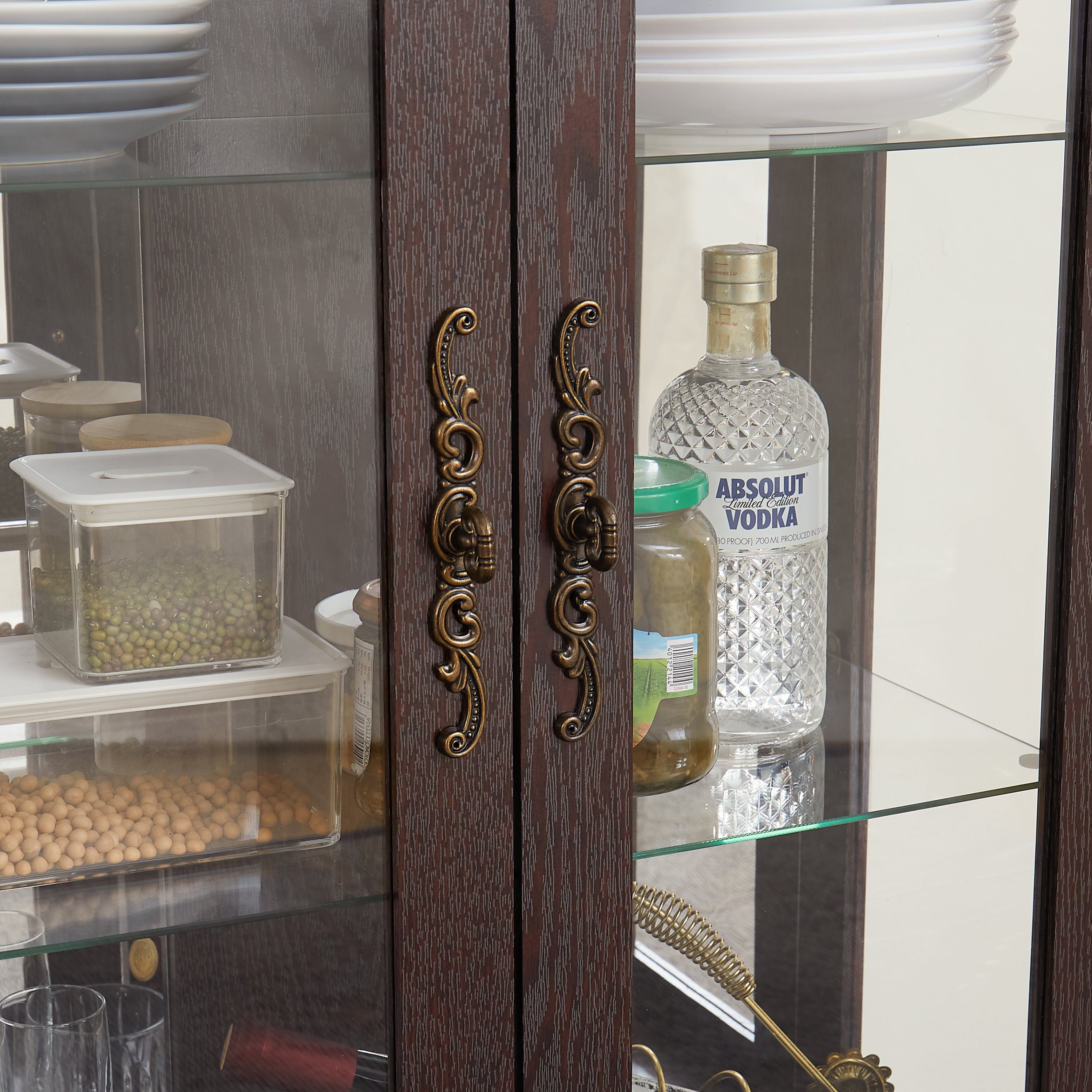 Glass Cabinet Lighted Glass Cabinet Curio Display Cabinet with Adjustable Glass Shelves 2 Doors and 1 drawer Cabinet Bulb Included Cherry - Grand Goldman Shop