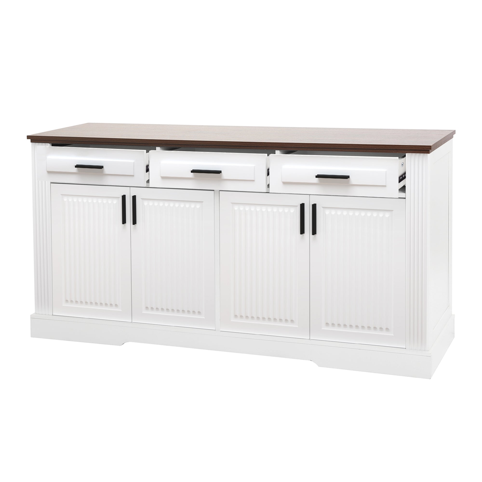 Modern Fluted Sideboard Buffet Cabinet with 4 Doors 3 Drawers, White MDF Storage Console Table for Living Room Dining Room Entryway, 63.11' L x 15.75' W x 32' H - Grand Goldman Shop