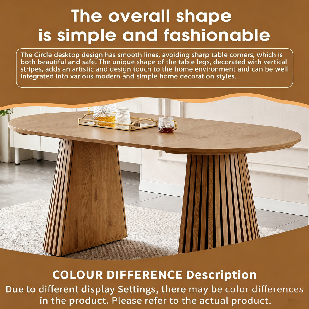 Wooden Dining Table, Flexible and Extendable, Multi-functional and Space-saving, Fashionable Oval Design and Slatted Table Legs, Tea Table or Office Desk, Beautiful and Practical - Grand Goldman Shop