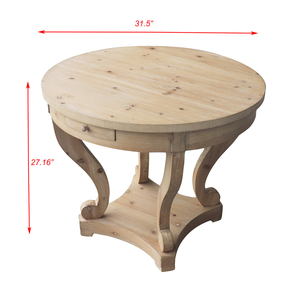 Farmhouse Style Round Dining Table with Curved Legs in Natural Wood Grain, Small Size, Distressed Finish - Grand Goldman Shop