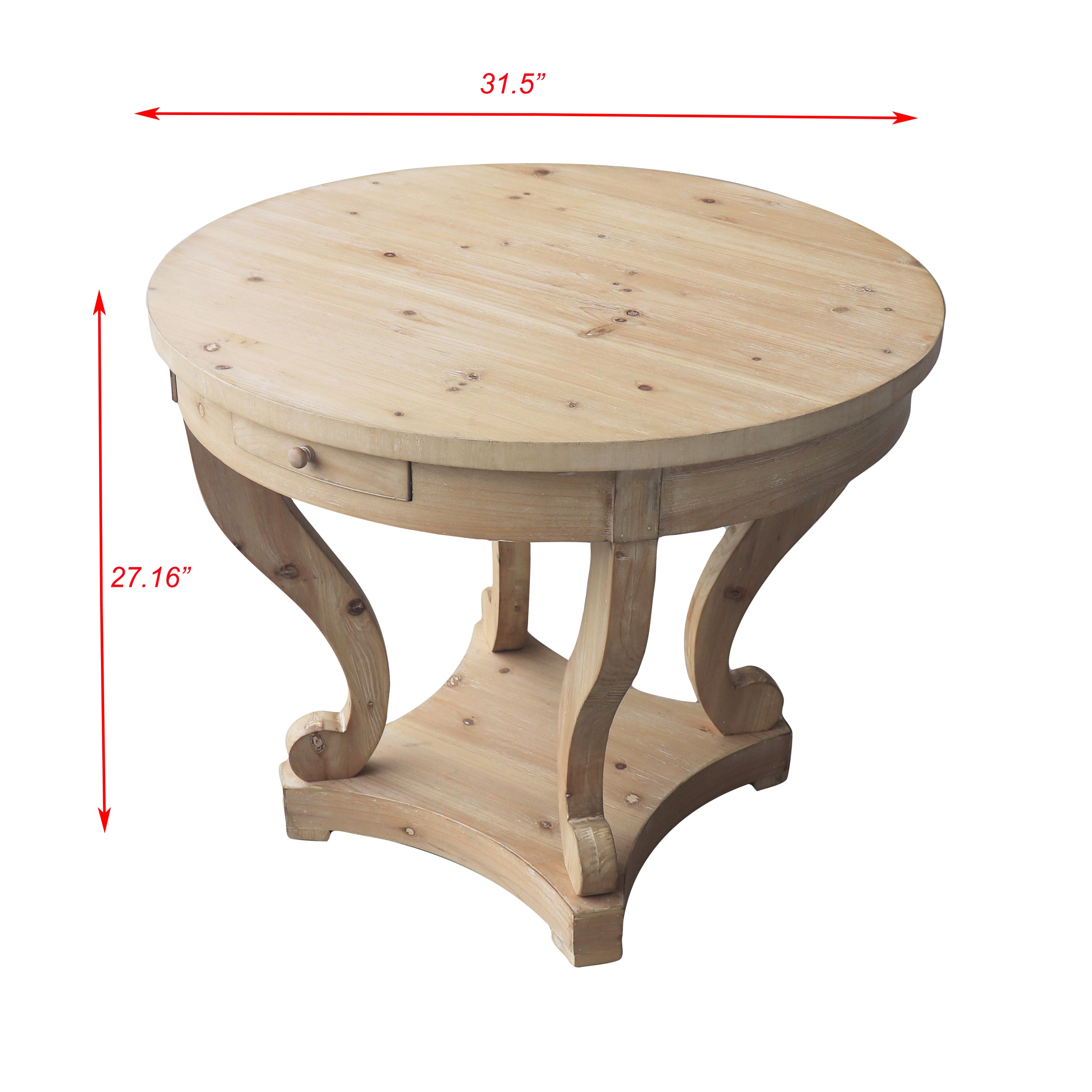 Farmhouse Style Round Dining Table with Curved Legs in Natural Wood Grain, Small Size, Distressed Finish - Grand Goldman Shop