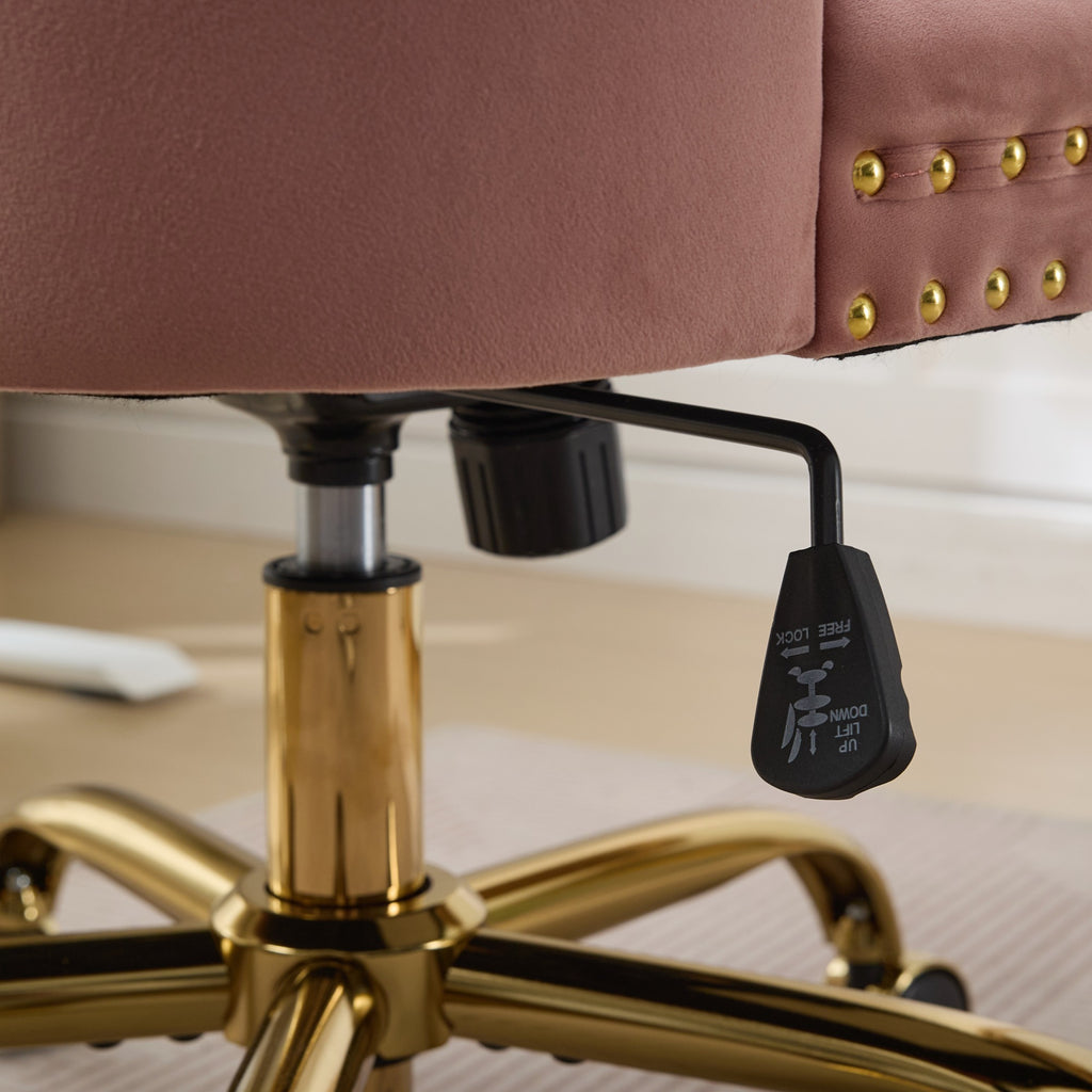A&A Furniture Office Chair,Modern Velvet Upholstered Tufted Button Home Office Chair with Golden Metal Base,Adjustable Desk C