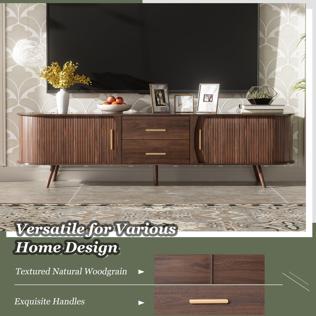 Mid-Century Modern TV Stand for 80' TV, Entertainment Center with Storage in Dark Brown, Solid Wood and MDF Construction, 70.8' L x 15.5' W x 18.1' H - Grand Goldman Shop