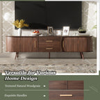 Mid-Century Modern TV Stand for 80' TV, Entertainment Center with Storage in Dark Brown, Solid Wood and MDF Construction, 70.8' L x 15.5' W x 18.1' H - Grand Goldman Shop