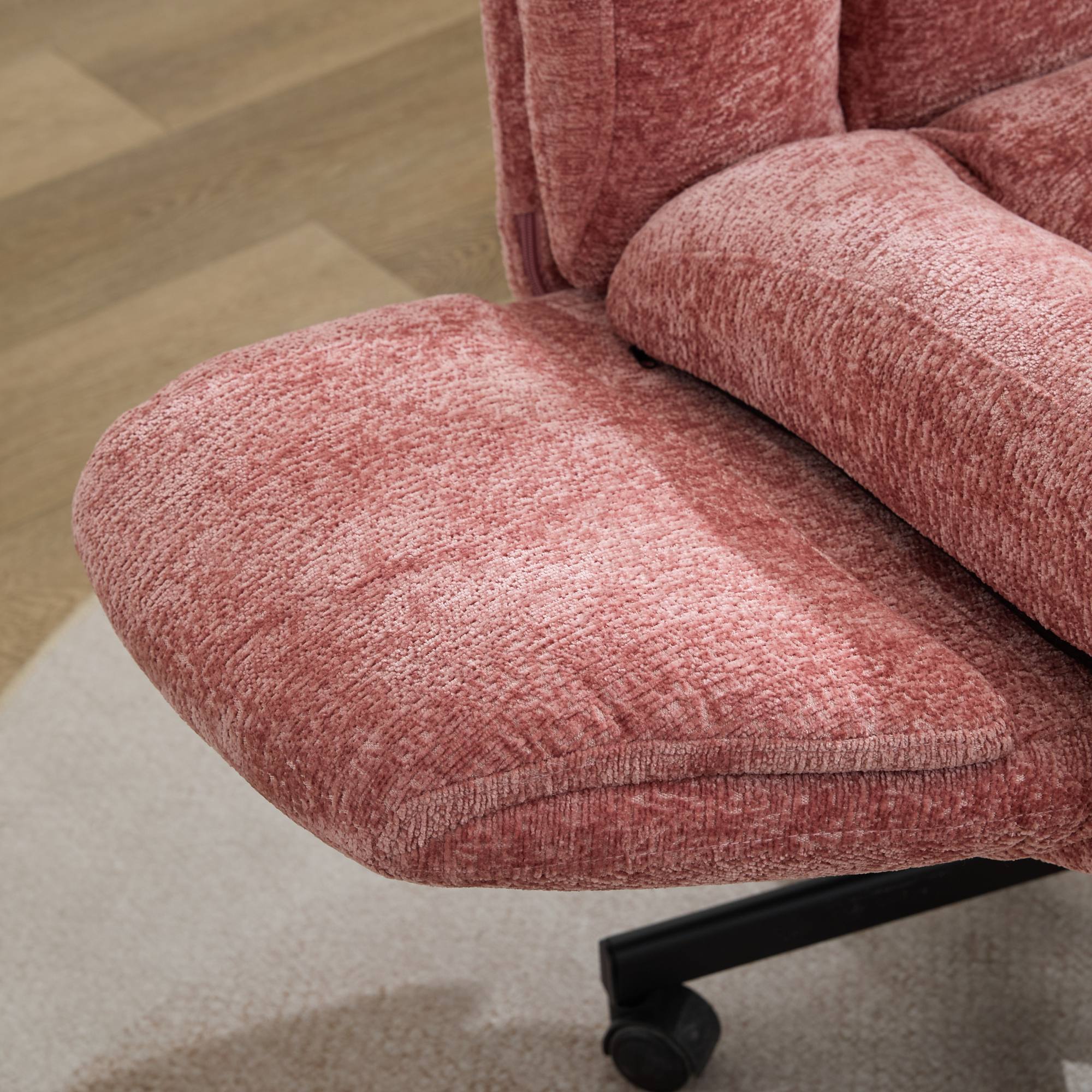 Modern Chenille Swivel Office Chair, Height Adjustable Task Chair with Convertible Multi-Position Armrests, Comfy Double Cush