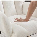 Glider Chair for Living Room Tufted Upholstered Teddy Fabric Rocking Chair with Metal Frame Accent Chair Ivory White - Grand Goldman Shop