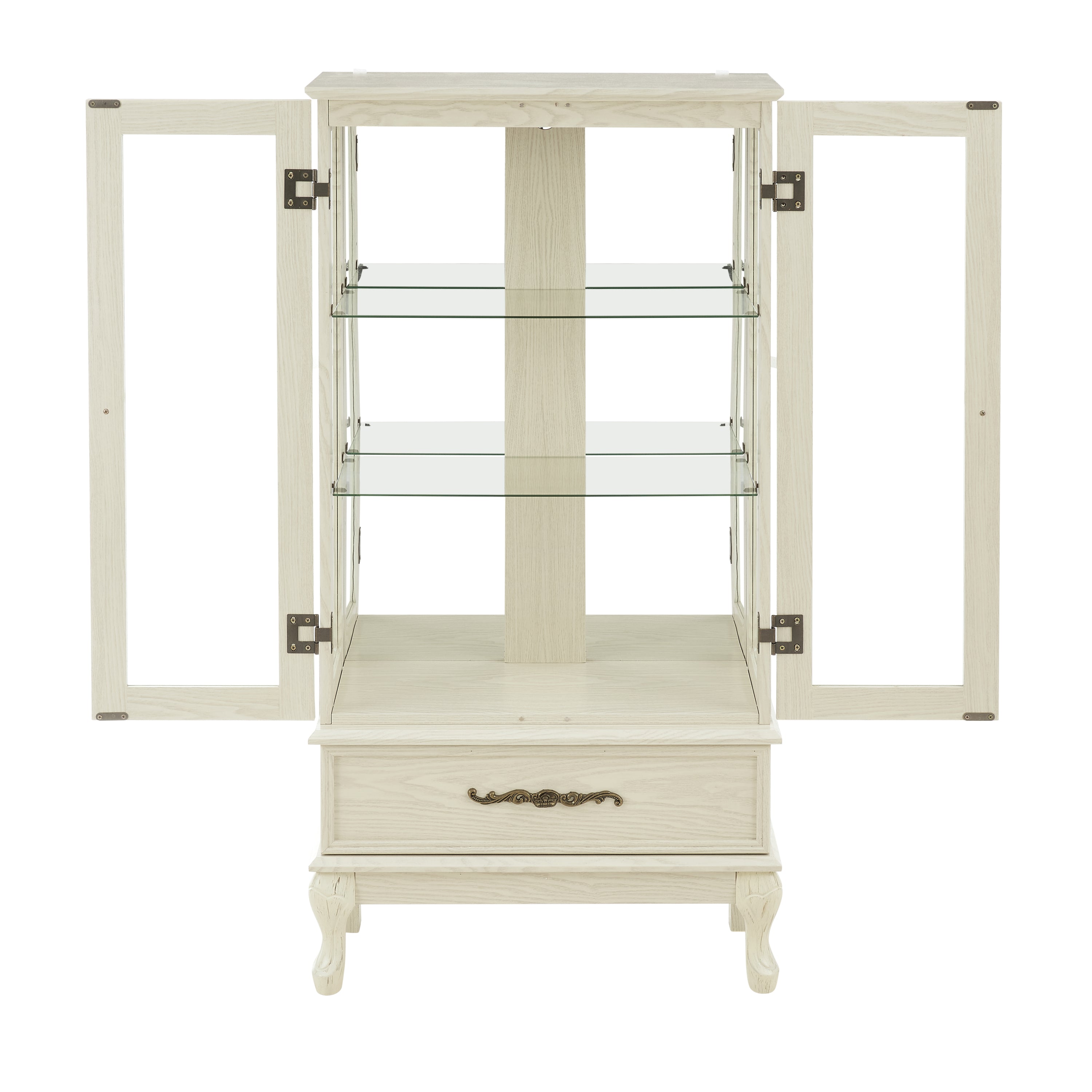 Curio Cabinet Lighted Glass Cabinet Glass Wine Cabinet Curio Display Cabinet with Adjustable Glass Shelves 2 Doors and 1 drawer Cabinet Sideboard With Bulb Included Antique White - Grand Goldman Shop
