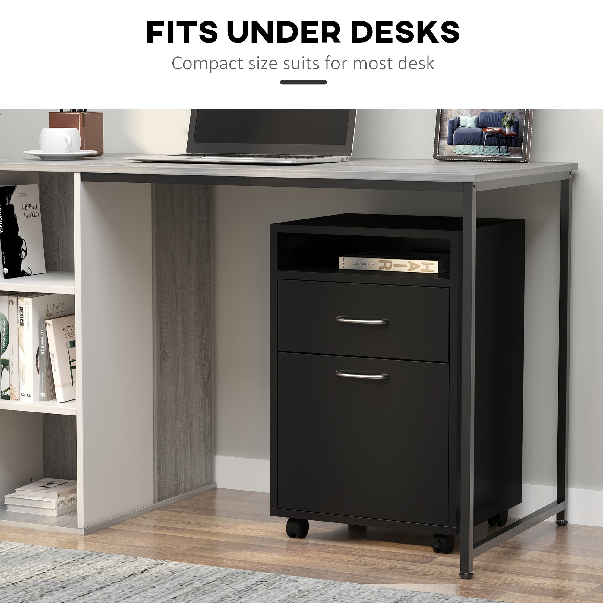 Mobile Storage Cabinet Organizer with Drawer and Cabinet, Printer Stand with Castors, Black | Premium Home Decor - Grand Gold
