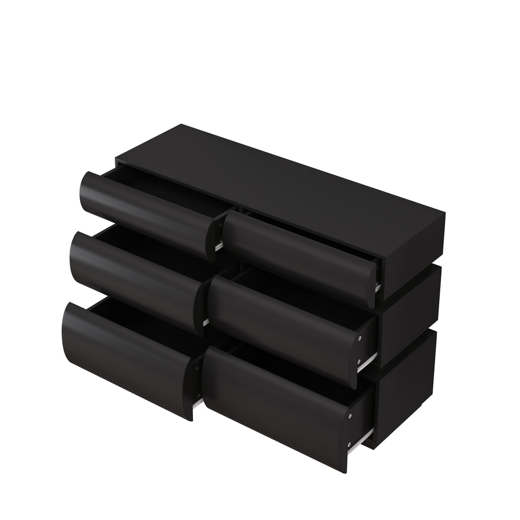 Minimalist Modern 6 Drawer Dresser in Black, Handle-Free Design with Wide Storage, MDF Construction, 43.31 x 15.75 x 29.53 inches - Grand Goldman Shop