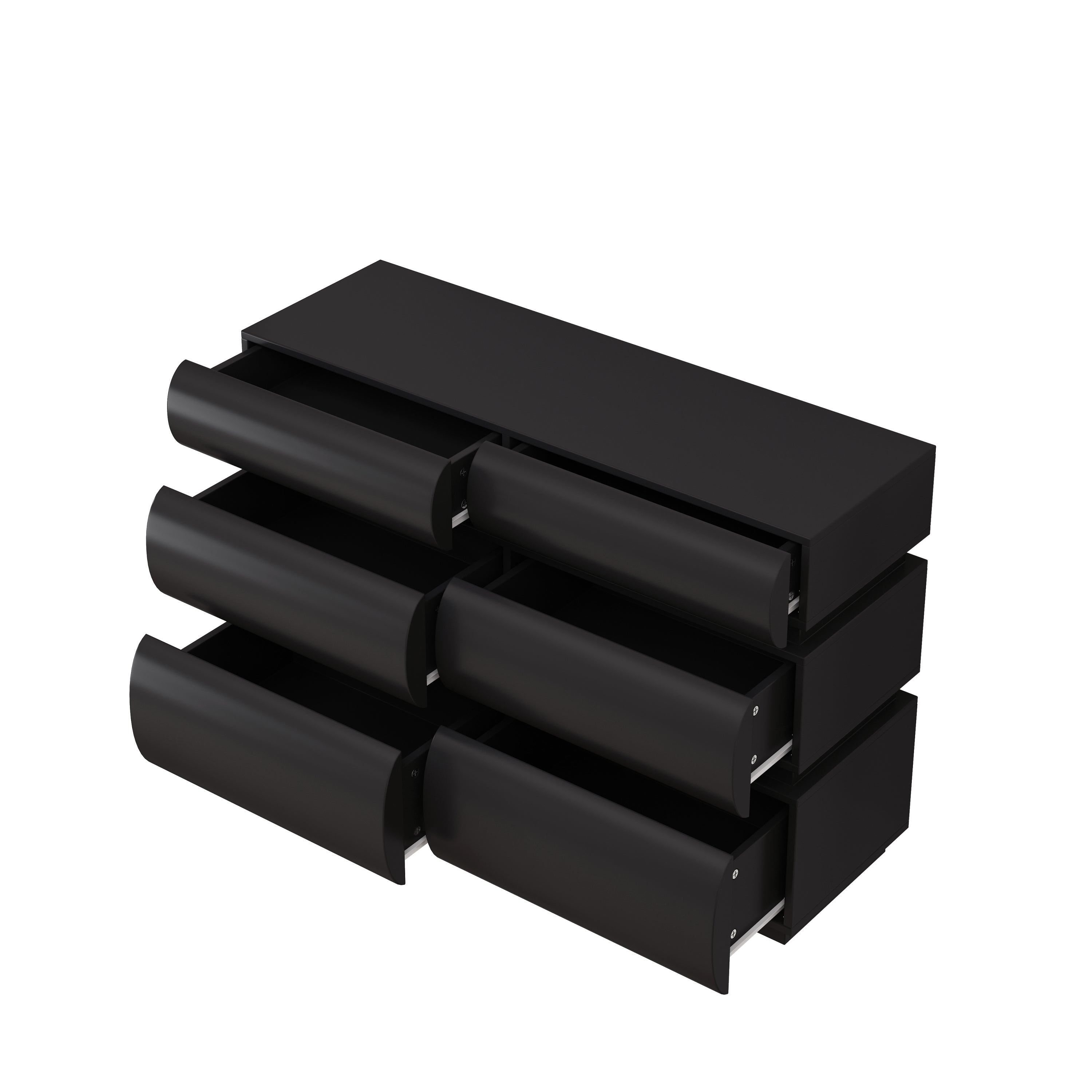 Minimalist Modern 6 Drawer Dresser in Black, Handle-Free Design with Wide Storage, MDF Construction, 43.31 x 15.75 x 29.53 inches - Grand Goldman Shop