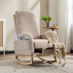 Modern Accent Rocking Chair Rocking Chair with Solid Wood Legs, Upholstered Nursery Glider Rocker Side Pocket and Footrest, Living Room Lounge Arm Chair with High Backrest (beige,teddy) - Grand Goldman Shop