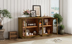 TREXM 4-Door Large Storage Buffet Cabinet with Glass Doors, Arched Cabinet with Adjustable Shelves for Kitchen, Dining Room and Living Room (Old Pine) - Grand Goldman Shop