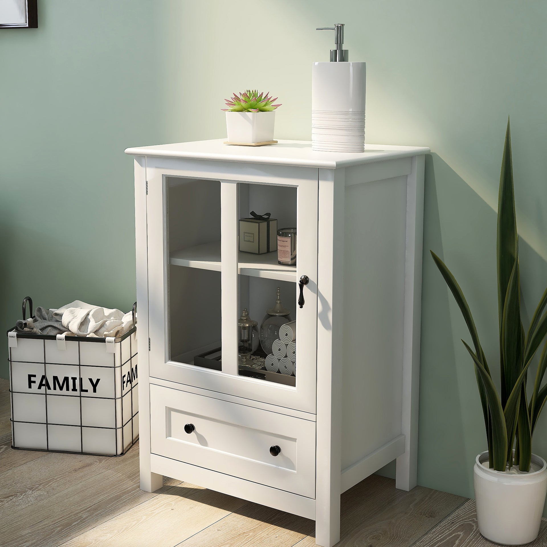 Buffet storage cabinet with single glass doors and unique bell handle - Grand Goldman Shop