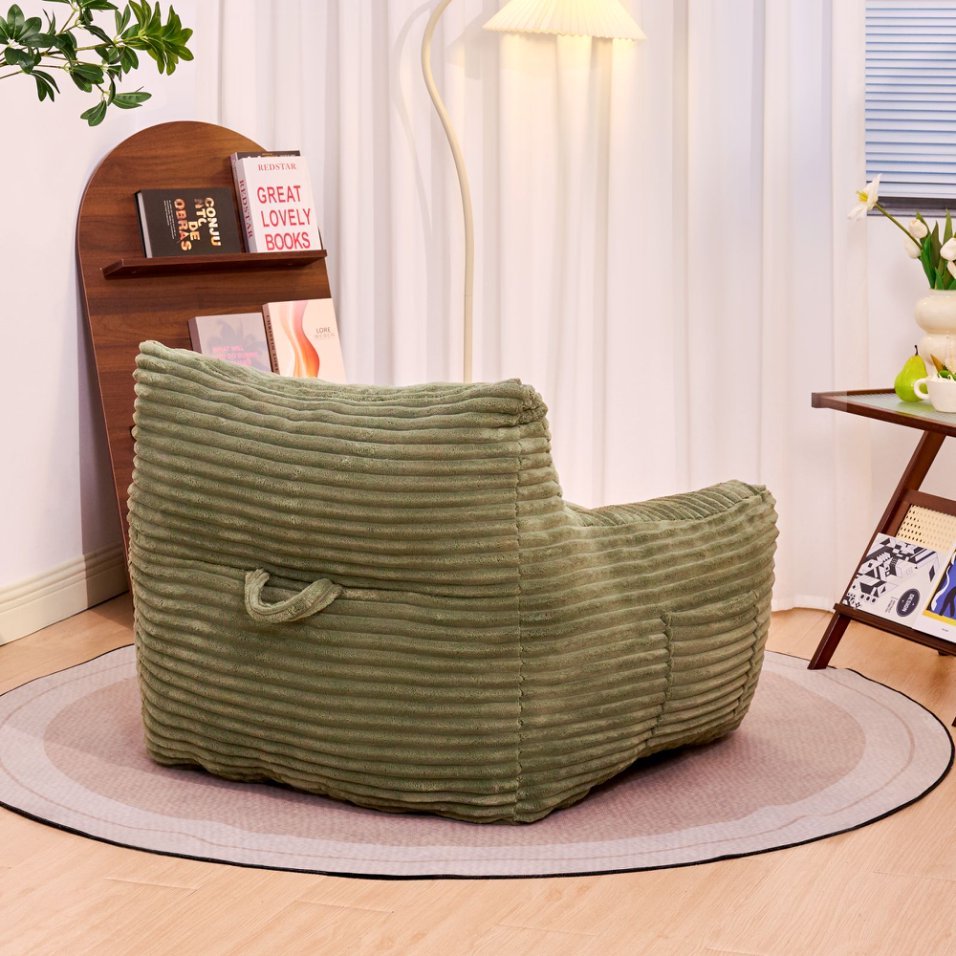 Bean Bag Chair for Adults with Armrests - Oversized Comfy Beige Beanbag Lounge Lazy Floor Sofa Chair for Living Room, Bedroom & Dorm, Cozy Fluffy Single Cloud Mini Couch - Grand Goldman Shop
