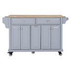 Kitchen Island with Rubber wood Countertop, Kitchen Cart on 5 Wheels with Storage Cabinet and 2 Top Drawers and A center double layered storage drawer for Dinning Room, Grey - Grand Goldman Shop