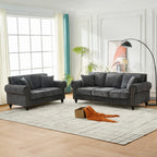 Modern 2-Seater Sofa with Rolled Arms, Tufted Upholstered Couch in Gray Fabric, 63 Inches - Grand Goldman Shop