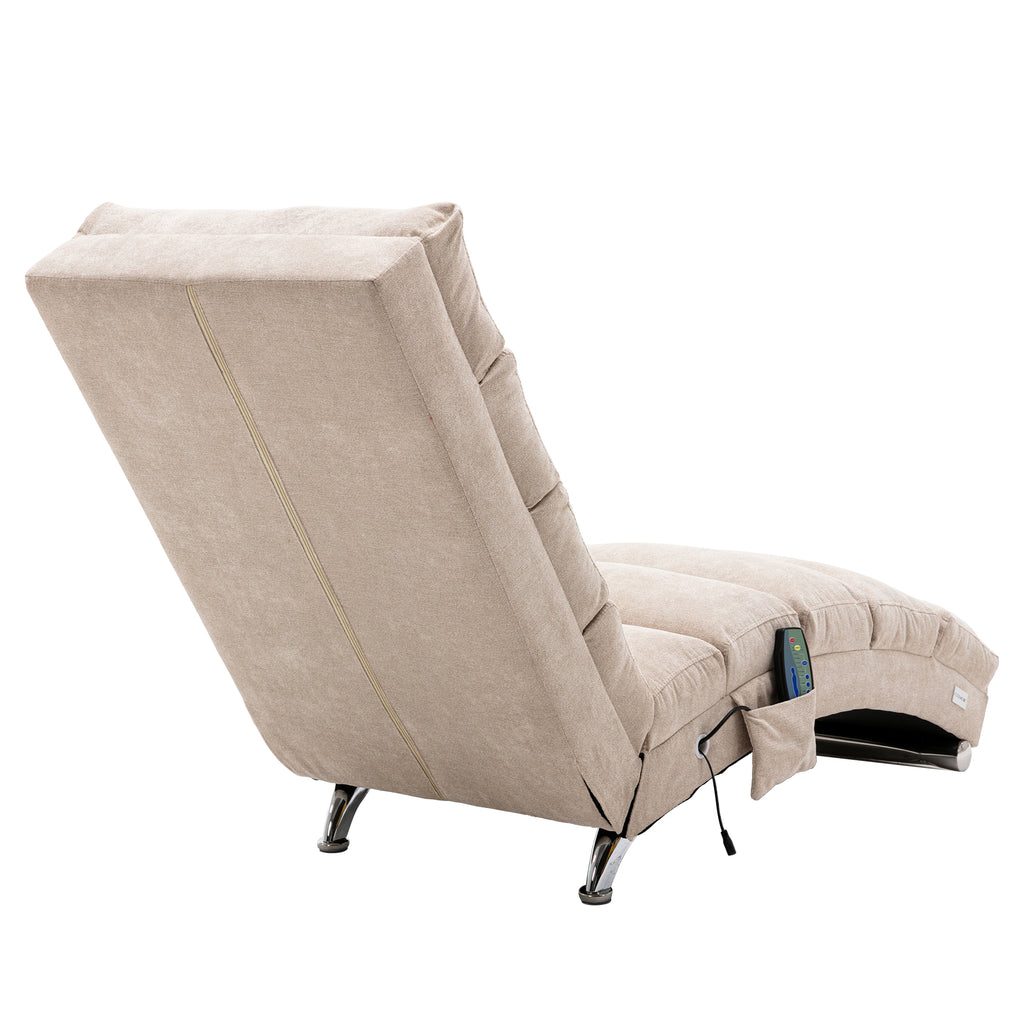 Linen Massage Chaise Lounge Indoor with Remote Control, Ergonomic Electric Massage Lounger in Beige - Grand Goldman Shop