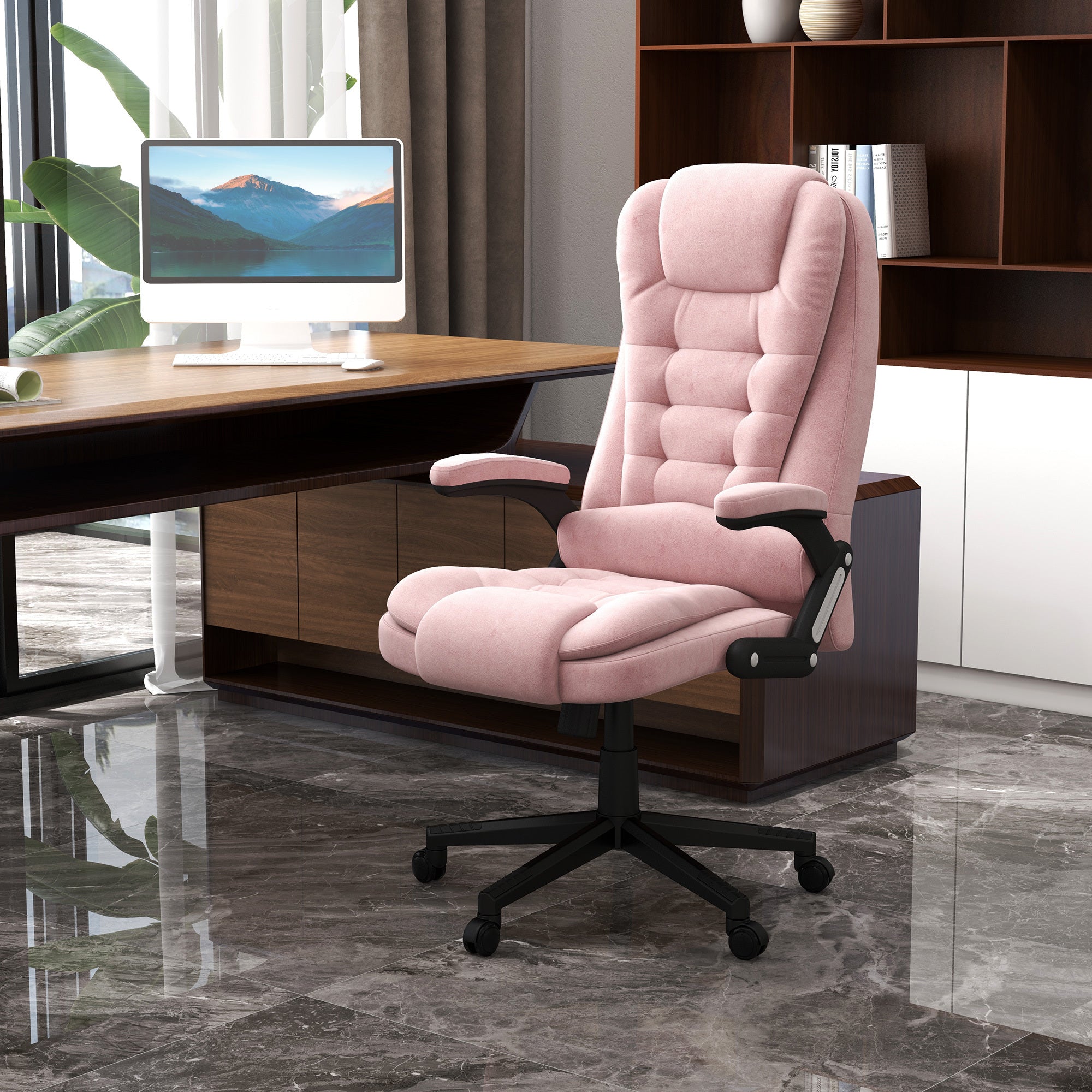 HOMCOM 6 Point Vibrating Massage Office Chair with Heat, Velvet High Back Executive Office Chair with Reclining Backrest, Pad